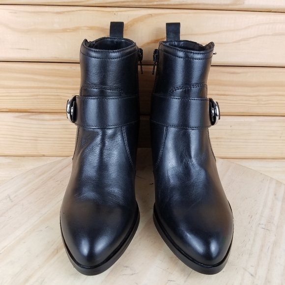 Marc Fisher 6.5 US Black Leather Biker Victa Harness Booties Ankle Boots NEW - Picture 2 of 11